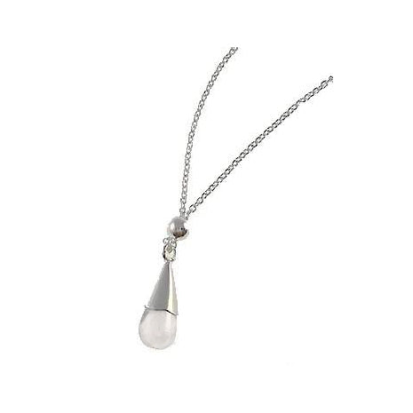 Elegant Synthetic Pearl Drop Necklace – 15½ Inch Silver Chain Teardrop Pendant