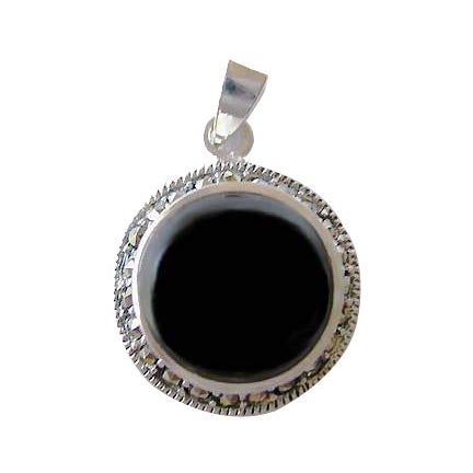 Silver Marcasite & Black Onyx Pendant