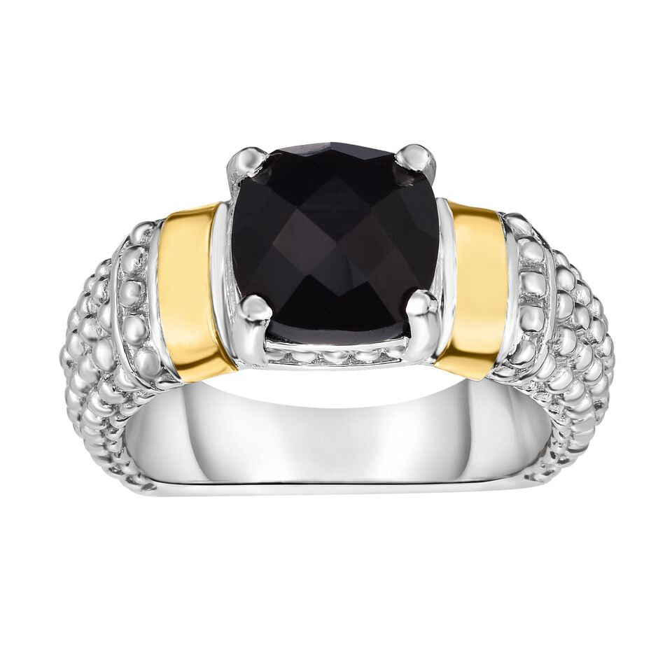 Black Onyx Ring Set in 18K Gold & Sterling Silver | SilverAndGold