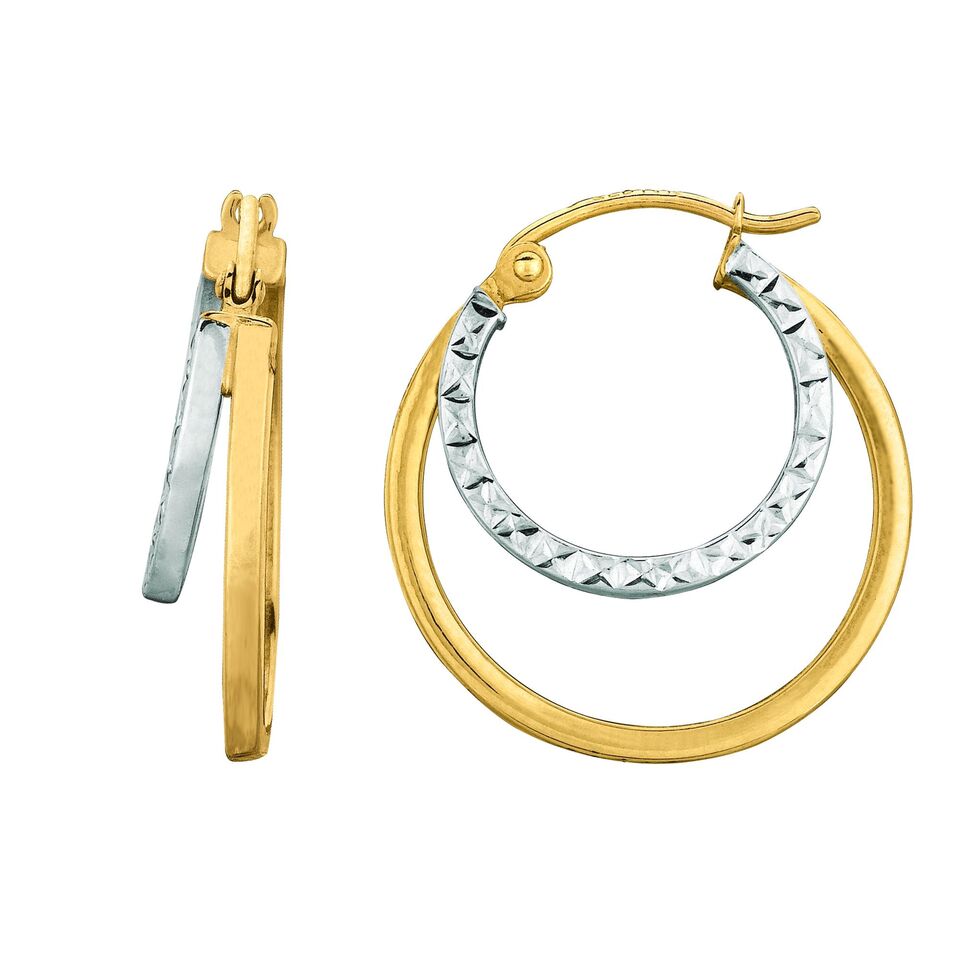14K Yellow & White Gold Hoop Earrings | SilverAndGold