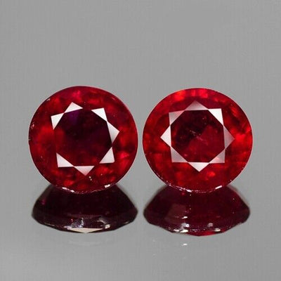 Pigeon Blood Ruby Gemstones 5.24cts 8mm Round Pair