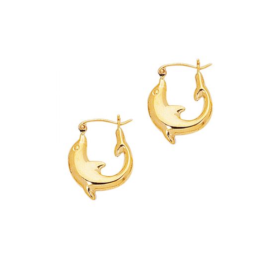 14K Yellow Gold Small Dolphin Hoop Earrings | SilverAndGold